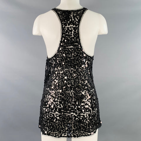 DKNY Size 0 Black Nylon Sequined Racerback Tank Dress Top