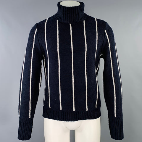 BLACK FLEECE Size M Navy White Pinstripe Wool Blend Turtleneck Sweater