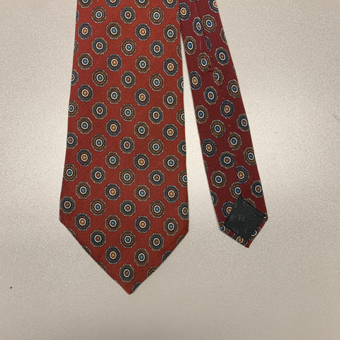 FENDI Rust Teal Polka Dot Silk Tie