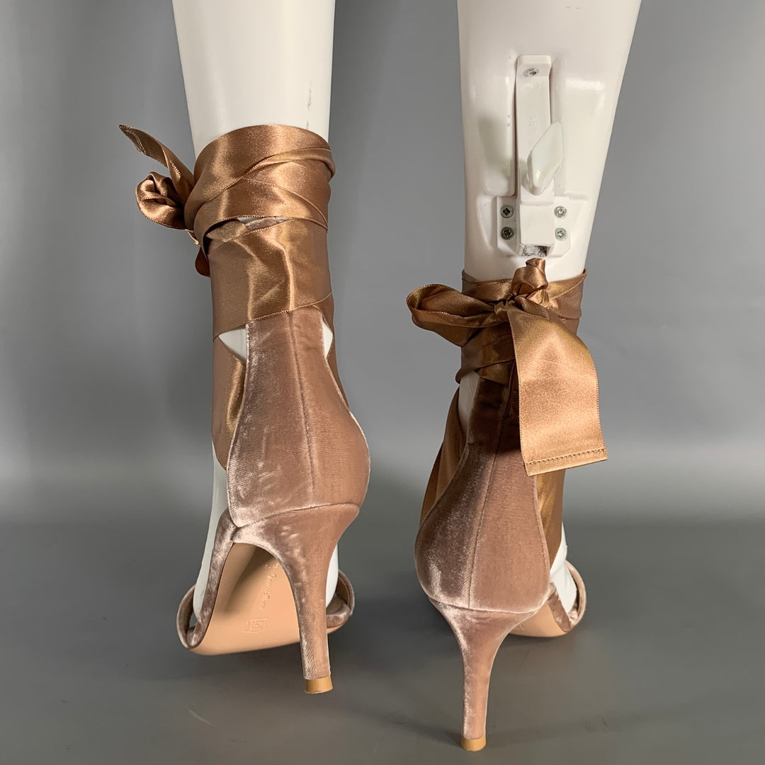 GIANVITO ROSSI Size 9.5 Tan Champagne Velvet Stiletto Sandals