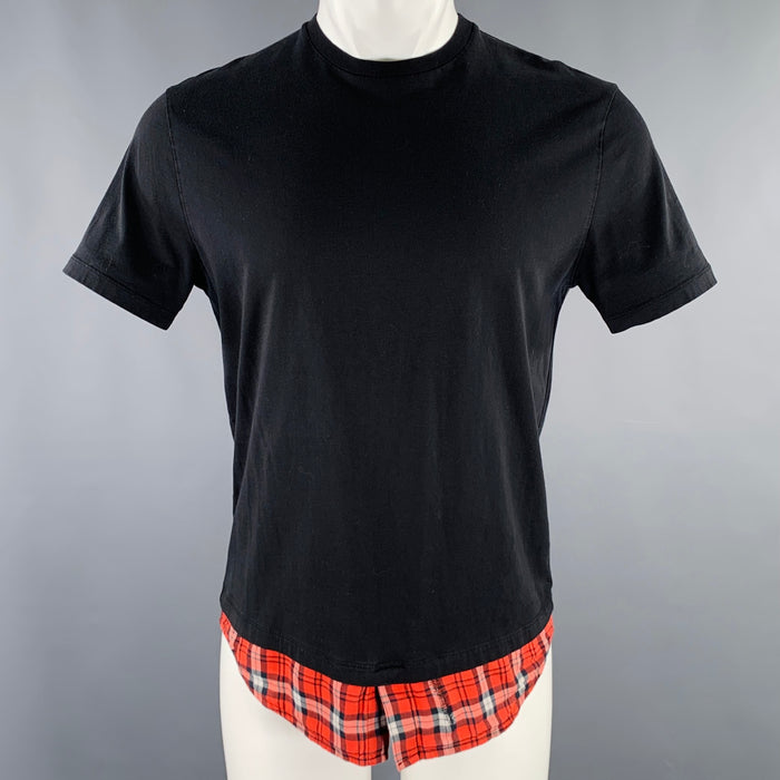 NEIL BARRETT Size M Black Red Mixed Fabrics Short Sleeve T-shirt