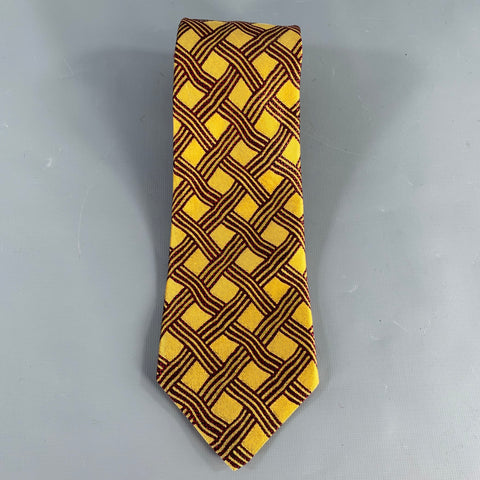 ERMENEGILDO ZEGNA Gold Burgundy Jacquard Silk Tie