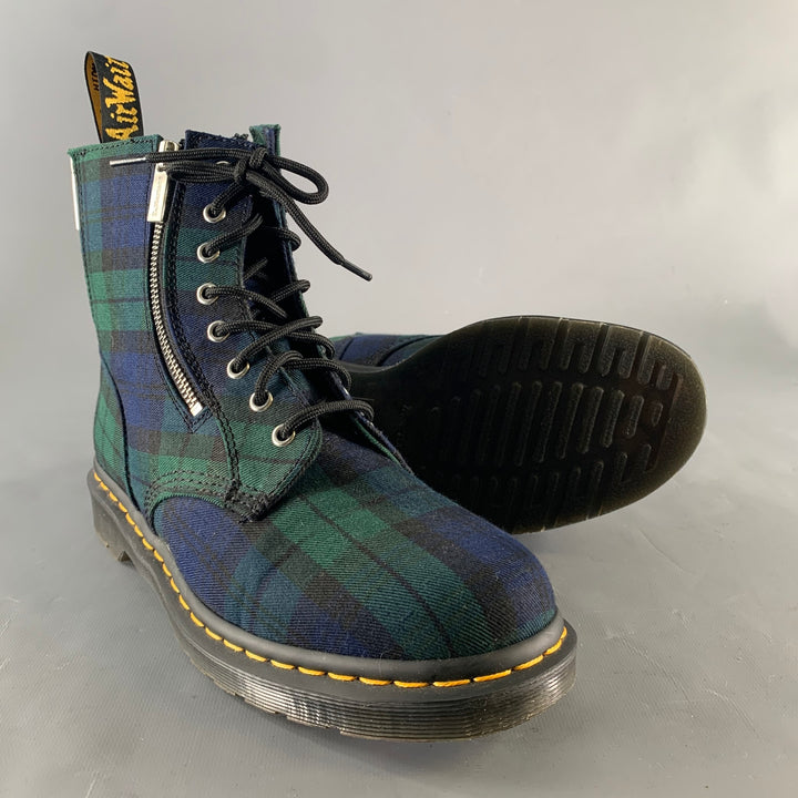 DR. MARTENS Size 10 Green Navy Blackwatch Plaid Wool Lace Up Boots