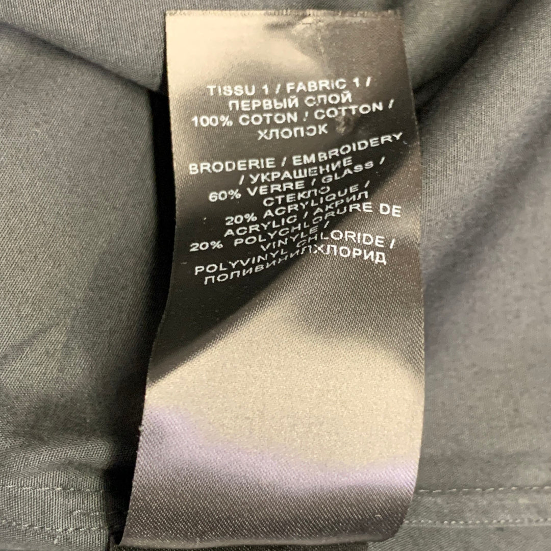 BALMAIN Size XS Black Silver Beaded Bib Nehru Collar Long Sleeve Shirt