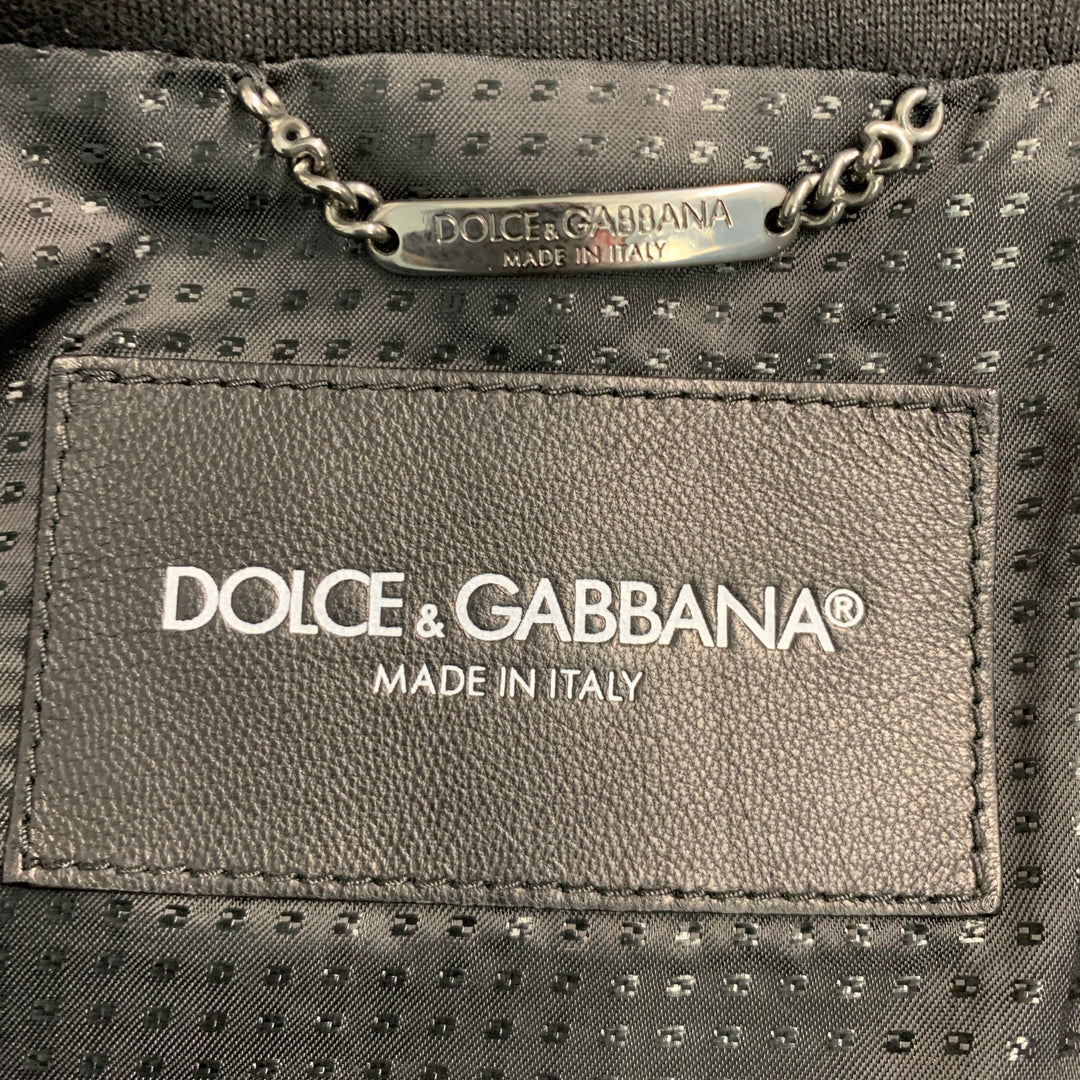 DOLCE & GABBANA Size 42 Black Lambskin Leather Hooded Jacket