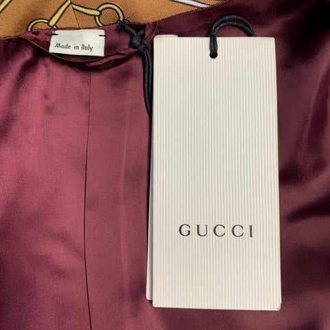 GUCCI 2019 Size 40 Black Brown Gold Chain Silk Dressing Gown Robe Coat