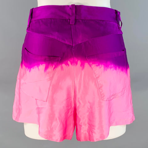 ALEJANDRA ALONSO ROJAS Size 2 Pink Purple Silk Satin Two Tone Dip Dyed Shorts