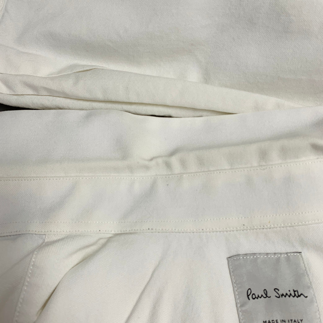 PAUL SMITH Size M White Navy Cotton Contrast Trim Long Sleeve Shirt