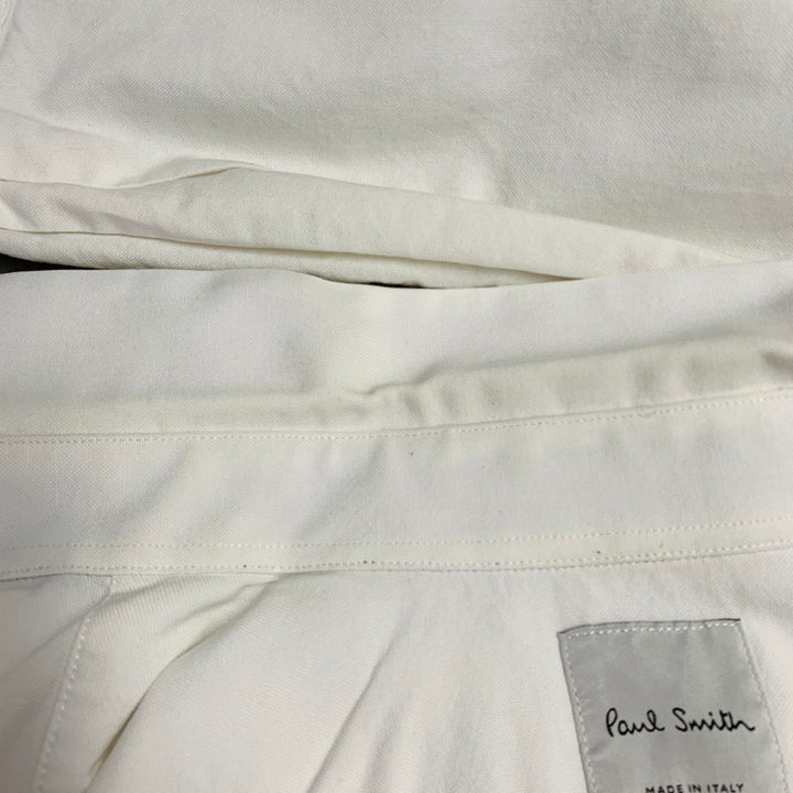 PAUL SMITH Size M White Navy Cotton Contrast Trim Long Sleeve Shirt