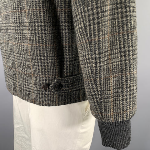 MARC JACOBS Size L Grey Black Glen Check Wool Zip Up Jacket