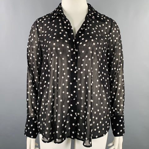 L'AGENCE Size XL Black White Polyester Polka Dot Open Collar Shirt