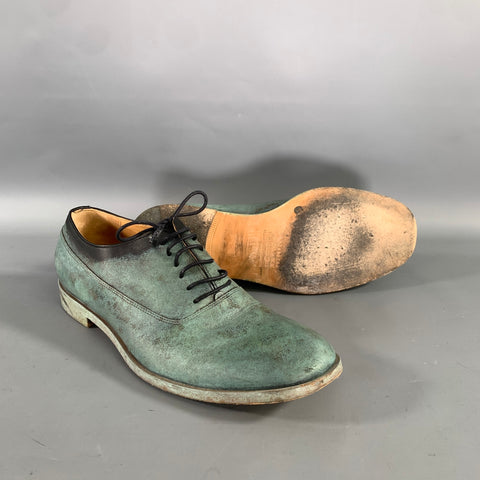 MAISON MARTIN MARGIELA Size 8 Turquoise Teal Painted Leather Lace Lace Up Shoes