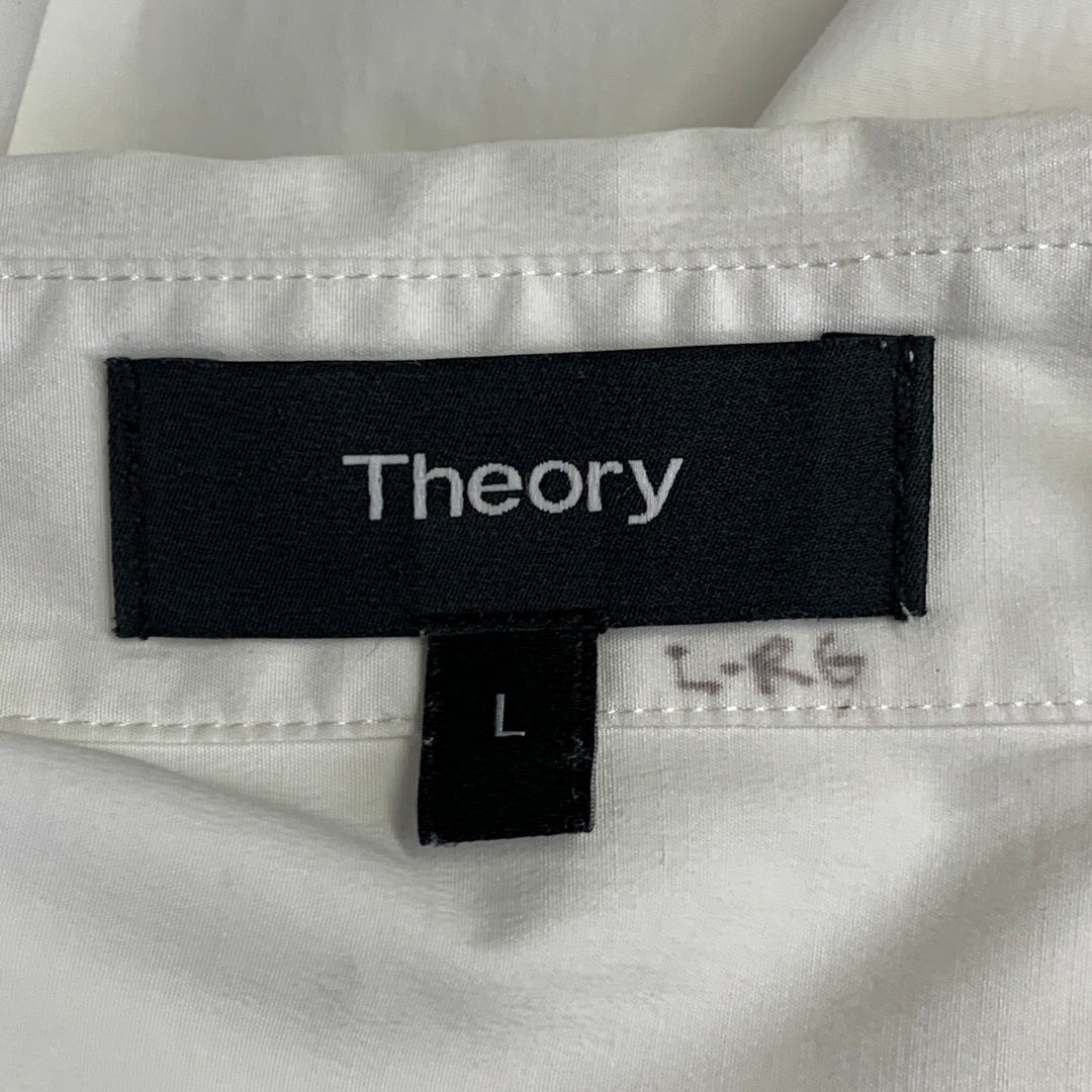 THEORY Size L White Cotton Blend Hidden Placket Shirt