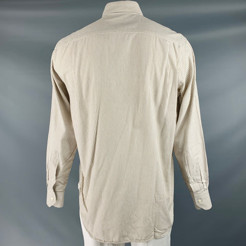 LORO PIANA Size L Tan White Stripe Cotton Button Down Long Sleeve Shirt