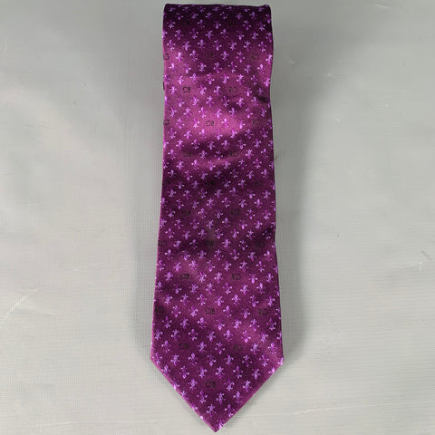 ROMEO GIGLI Purple Fleur de Lis Monogram Silk Tie