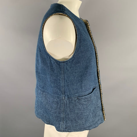 KAPITAL Size L Indigo Textured Cotton Buttoned Vest