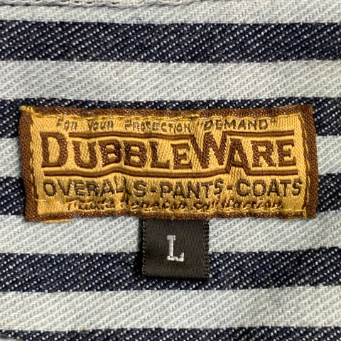 DUBBLE WARE Size L Blue Navy Stripe Cotton Patch Pockets Long Sleeve Shirt