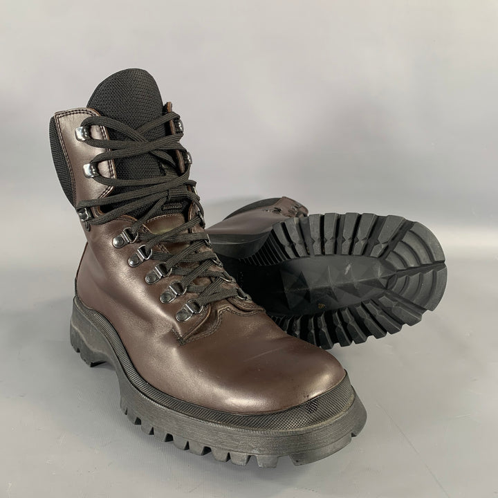 PRADA Size 10.5 Brown Black Leather Ankle Boots