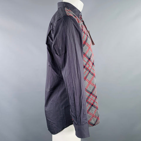 COMME des GARCONS SHIRT Size S Grey Red Plaid Cotton Wool Long Sleeve Shirt