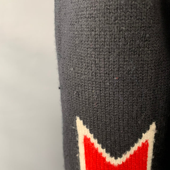 RAG & BONE Size XL Black Red Abstract Merino Wool Crew Neck Sweater