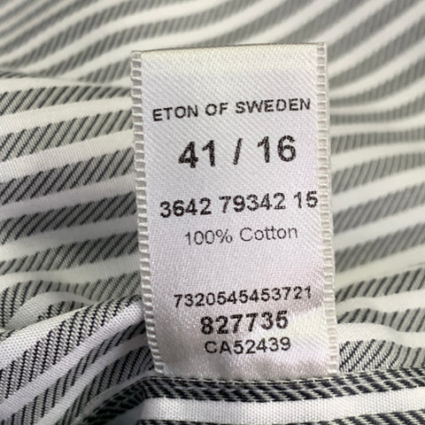 ETON Size M Grey White Stripe Cotton Curved Cutaway Long Sleeve Shirt