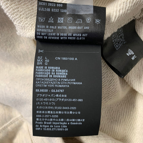 PRADA Size L Beige Logo Cotton Hooded Sweatshirt