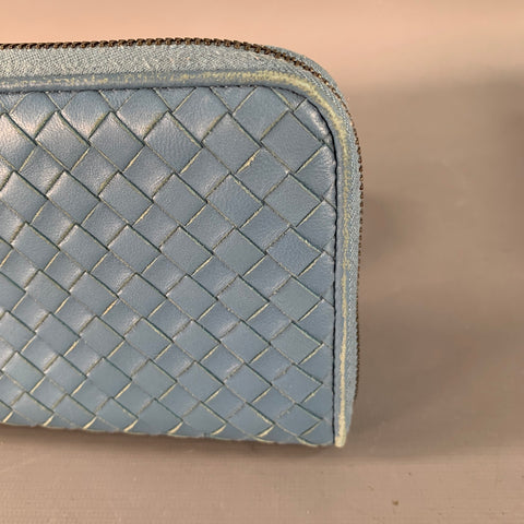 BOTTEGA VENETA Blue Woven Intrecchiato Leather Zipper Checkbook Wallet