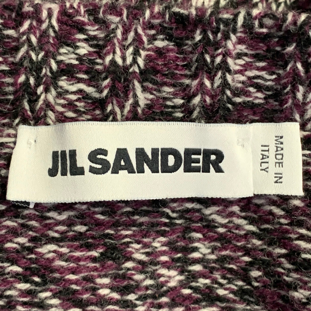 JIL SANDER Size XL Purple Black White Wool Melange Boxy Sweater