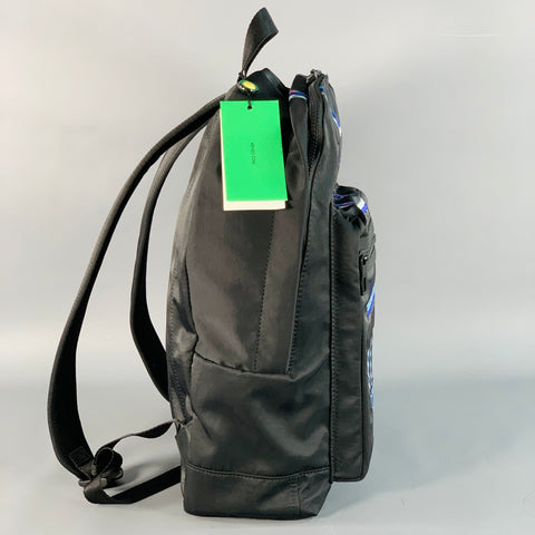 KENZO Black Blue Embroidered Logo Nylon Backpack Bag