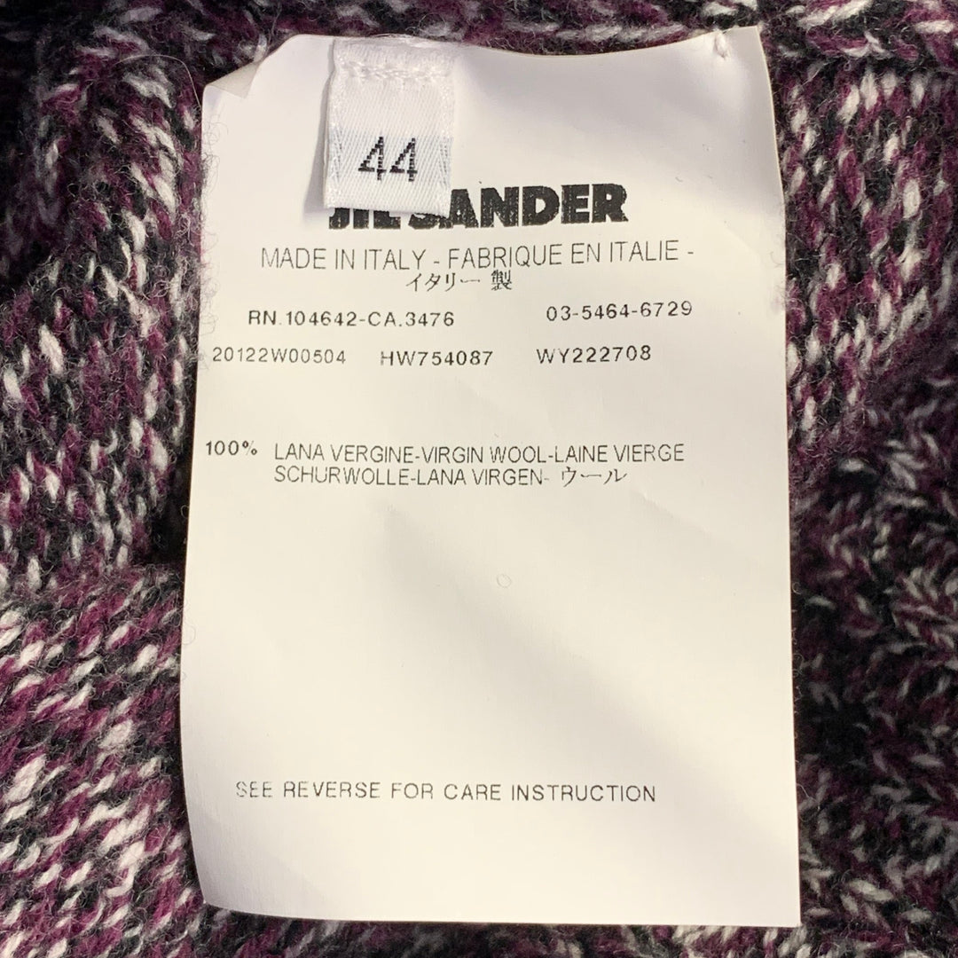 JIL SANDER Size XL Purple Black White Wool Melange Boxy Sweater