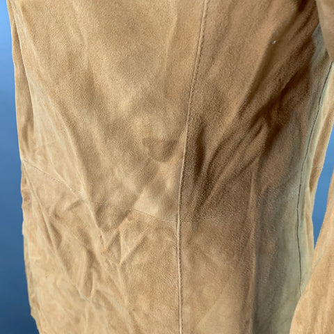 DOLCE & GABBANA Taille XS Chemise à Manches Longues Militaire en Daim Camel Deux Poches Épaulettes