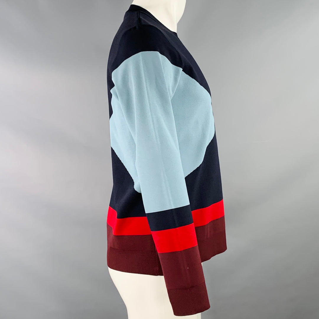 VALENTINO Size M Navy Blue Red Color Block Viscose Blend Crew Neck Pullover