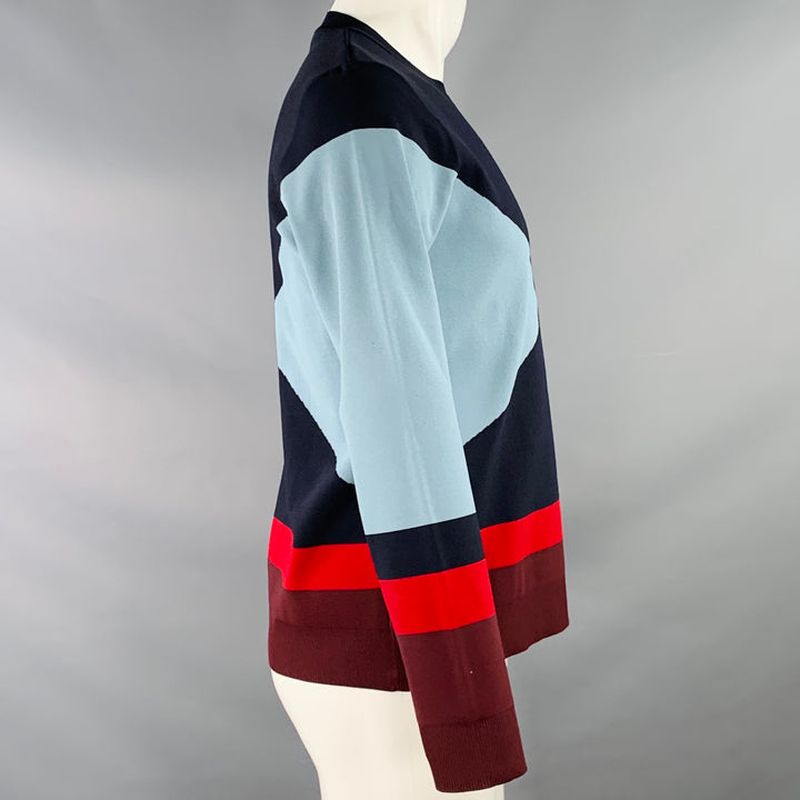 VALENTINO Size M Navy Blue Red Color Block Viscose Blend Crew Neck Pullover