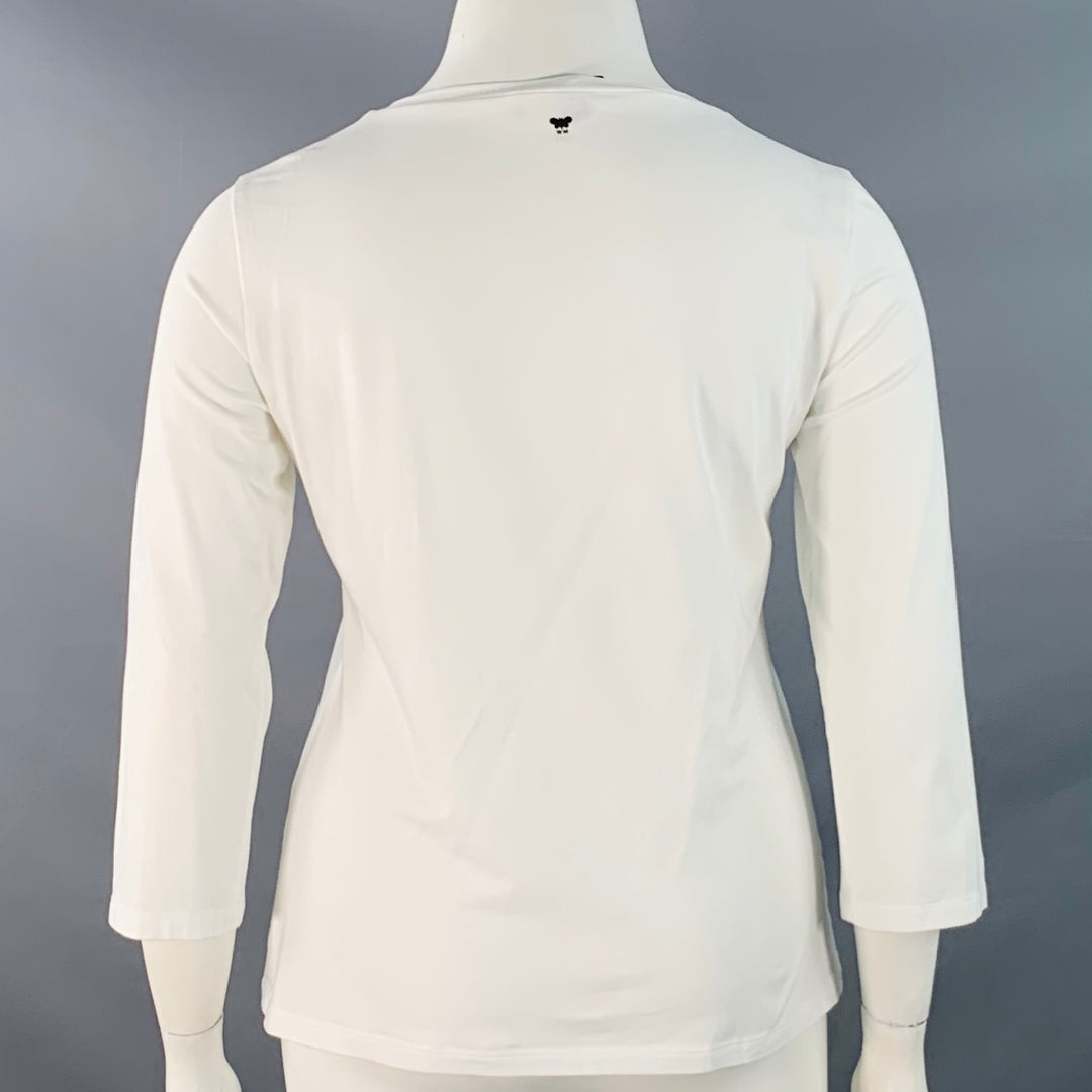 MAX MARA Size L White Cotton Jersey 3/4 Sleeves Crew Neck Pullover
