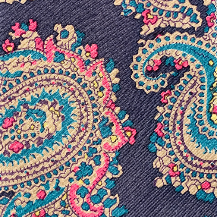 BURBERRYS Vintage Navy Teal Pink Paisley Silk Twill Tie