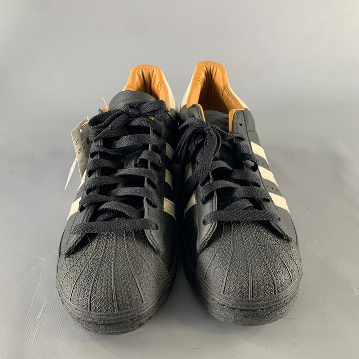 ADIDAS Size 9.5 Black White Leather Lace Sneakers