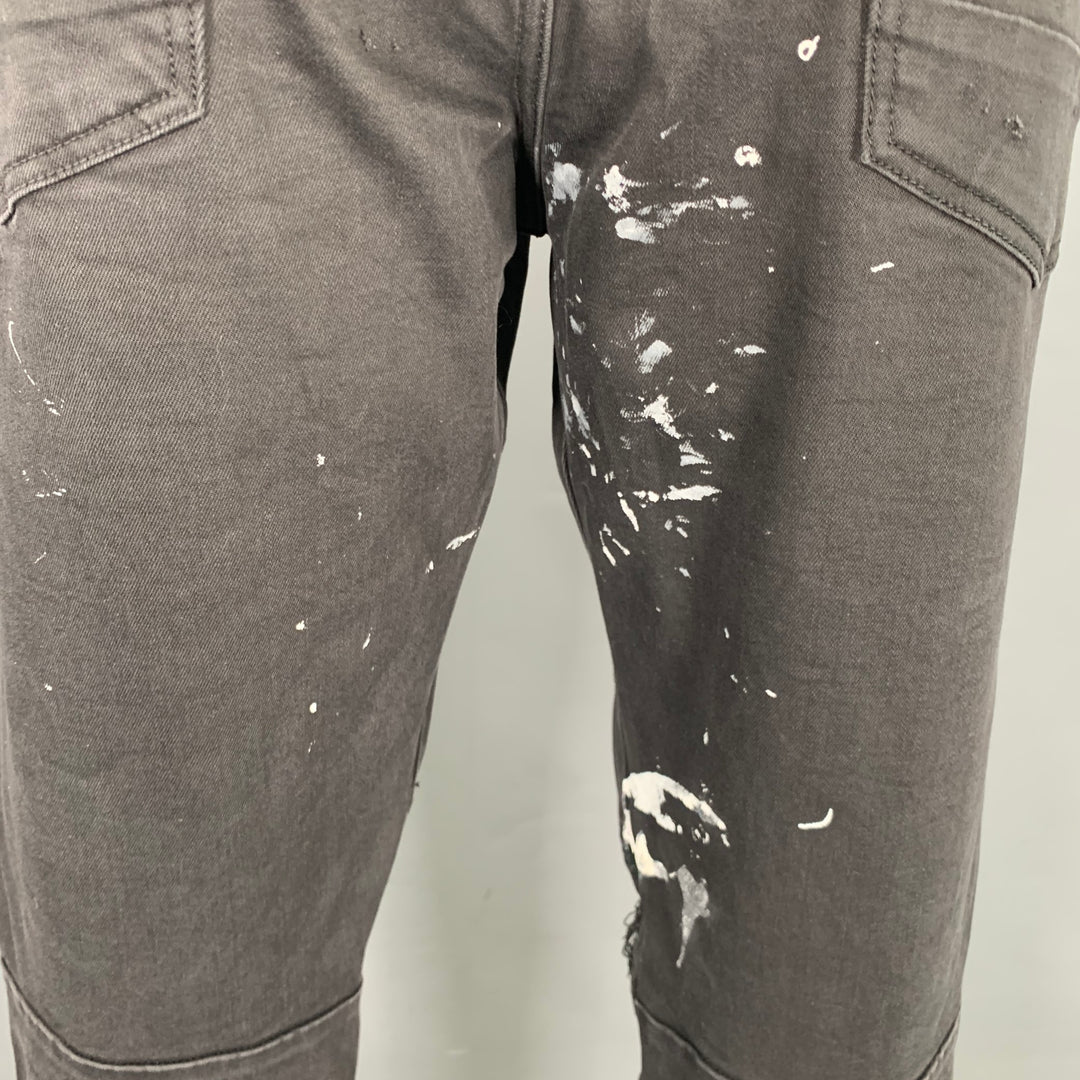 SMOKE RISE Size 40 Black Distressed Cotton Blend Jeans