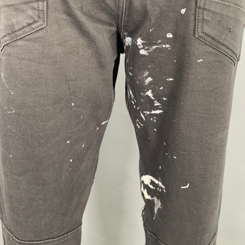 SMOKE RISE Size 40 Black Distressed Cotton Blend Jeans