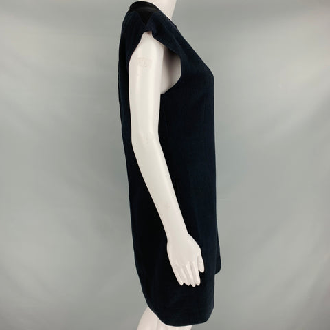HELMUT LANG Talla 4 Vestido sin mangas con textura de lana de algodón negro
