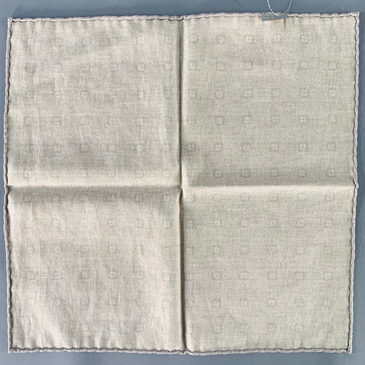 BRUNELLO CUCINELLI Beige Grey Abstract Floral Pocket Square