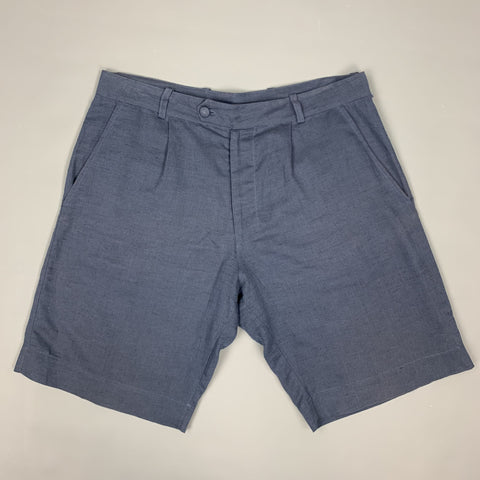 LA PERLA Size S Navy Sheer Linen / Cotton Pleated Zip Fly Shorts