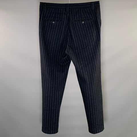 GUSTAV VON ASCHENBACH Size L Navy Grey Pinstripe Wool Blend Casual Pants