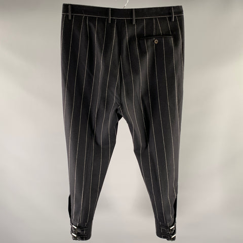 VIVIENNE WESTWOOD Size 34 Black Chalkstripe Wool Strap Cuff Dress Pants