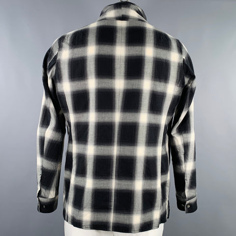 ATTACHMENT Size L Black White Plaid Cotton Wool Cowl Collar Long Sleeve Shirt