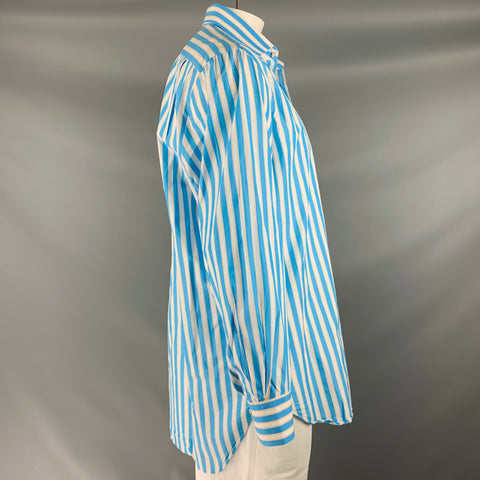 KITON Size L Blue White Stripe Cotton Button Up Long Sleeve Shirt