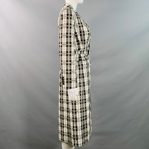 MICHAEL KORS COLLECTION Size 2 Black White Cotton Wool Plaid Studded Belted Coat