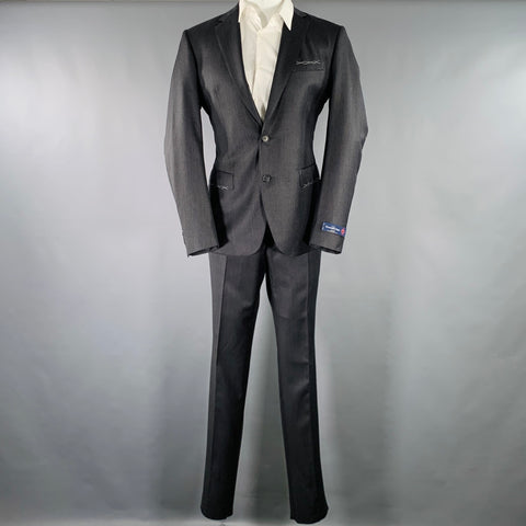 NEIMAN MARCUS Size 40 Grey Charcoal Nailhead Virgin Wool Suit