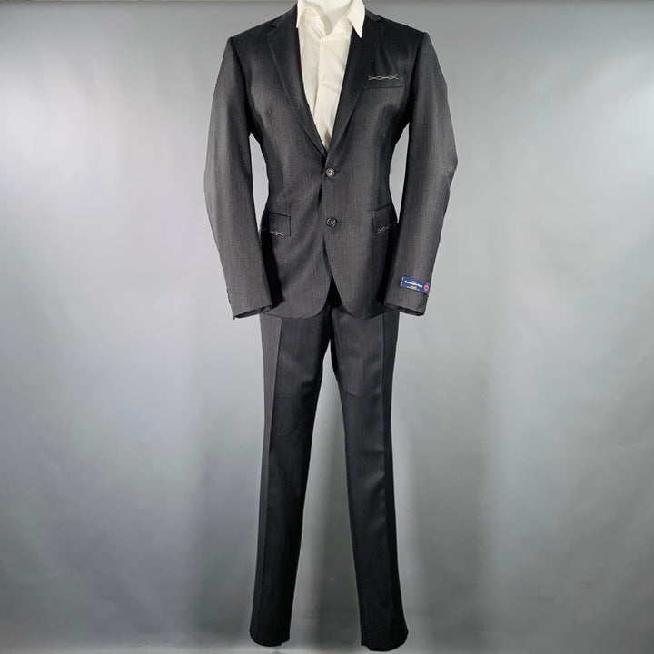 NEIMAN MARCUS Size 40 Grey Charcoal Nailhead Virgin Wool Suit