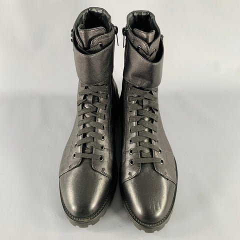 JIMMY CHOO Size 10 Black Leather Zip Lace-Up Boots