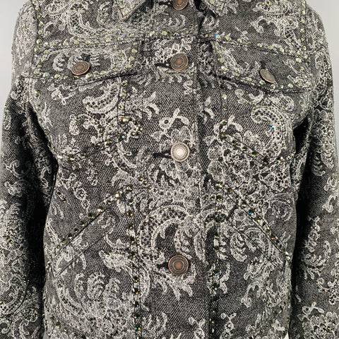MARC JACOBS Size S Black White Denim Rhinestones Cropped Jacket